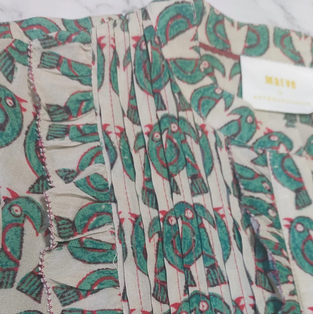 NWOT Anthropologie Maeve Parrot Ruffled Pleated Puff Sleeve Peplum Top, Size S - Picture 8 of 11